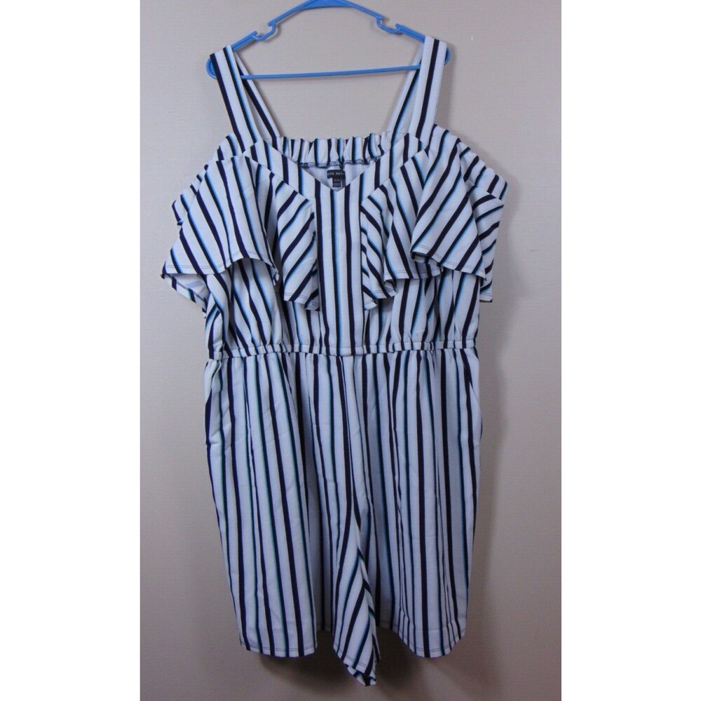 New Lane Bryant Short Romper Women's 22/24 Cold Shoulder Striped Pockets